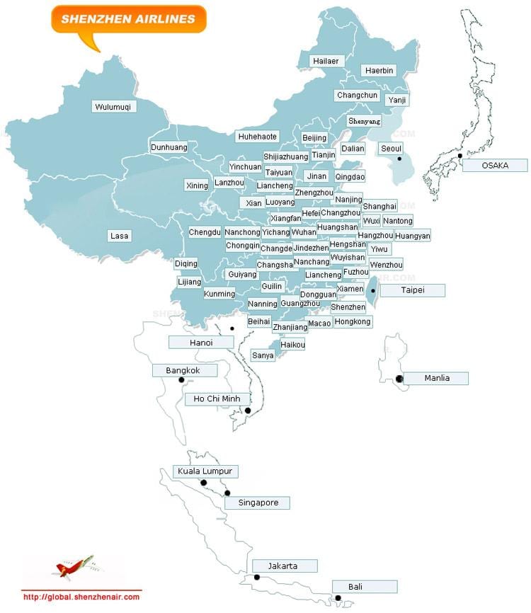 zemljevid Shenzhen airlines pot