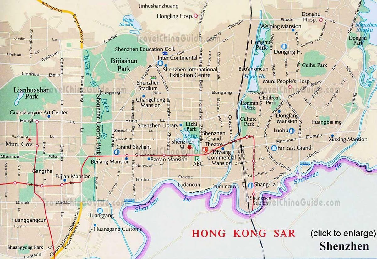 Shenzhen guandong Kitajska zemljevid