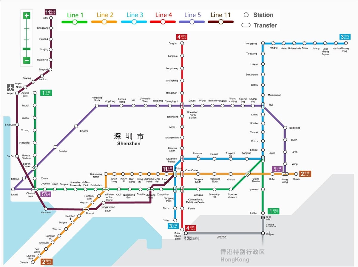 Shenzhen metro zemljevid 2016