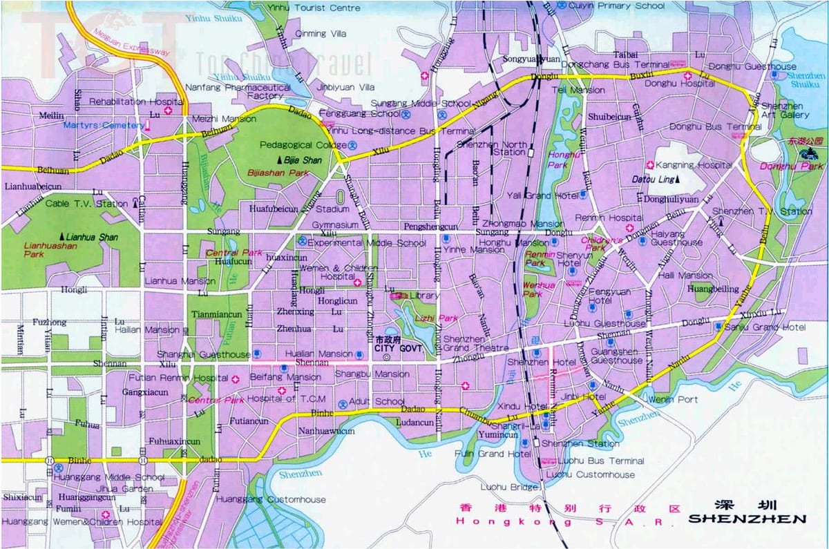 Shenzhen turističnih znamenitosti na zemljevidu