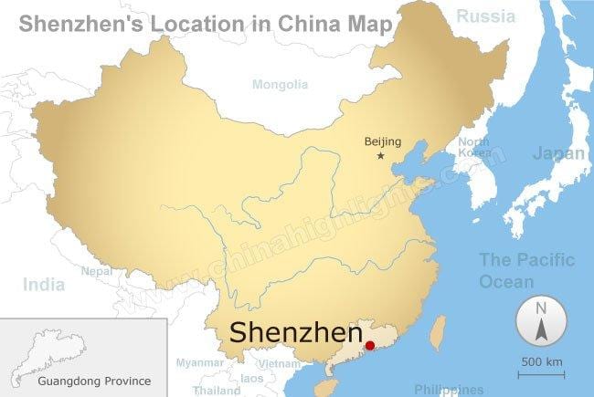 Shenzhen lokacije na Kitajskem zemljevid