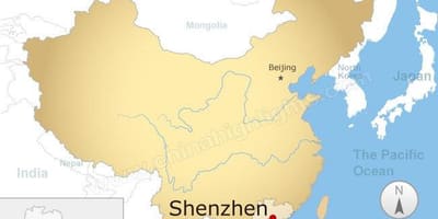 Shenzhen lokacije na Kitajskem zemljevid